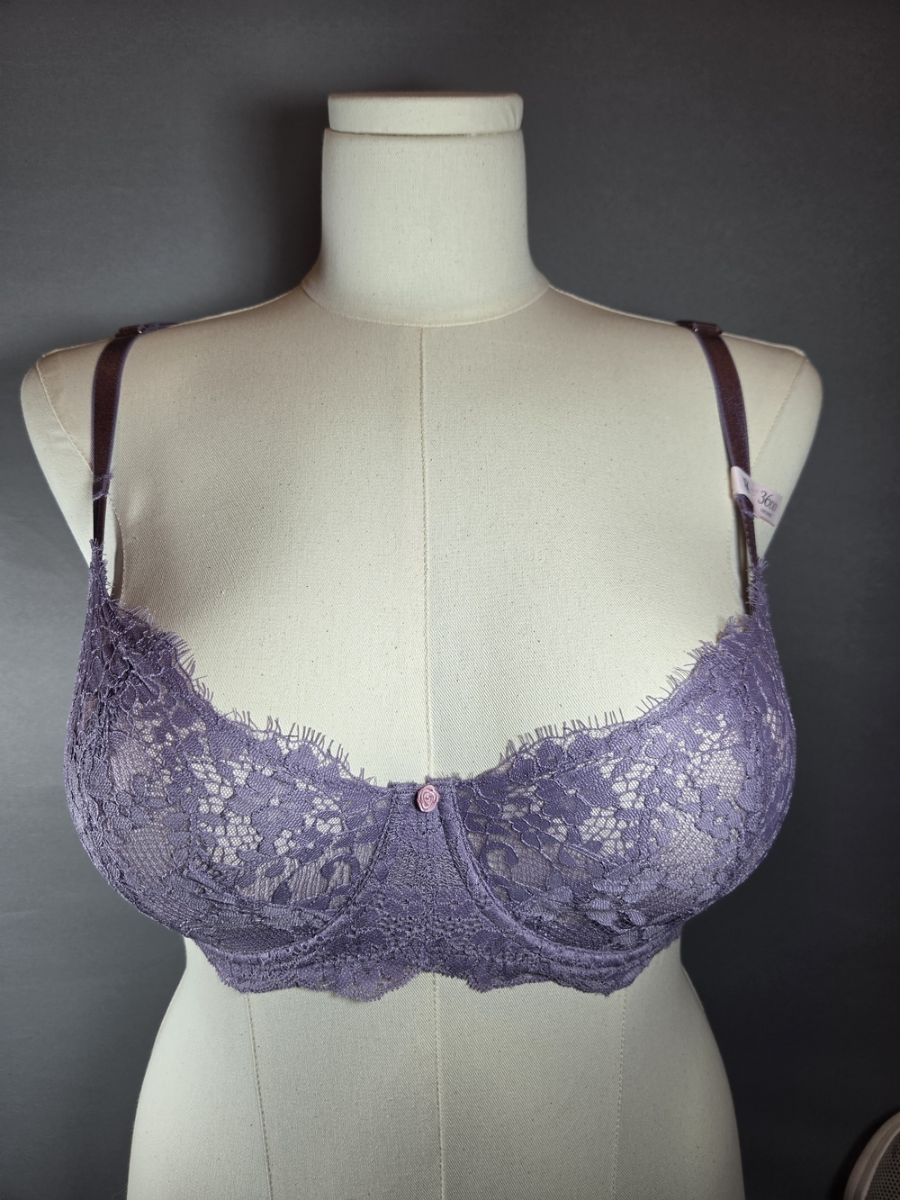 Victoria's Secret Wicked Unlined Lace Balconette Bra 36DD Purple